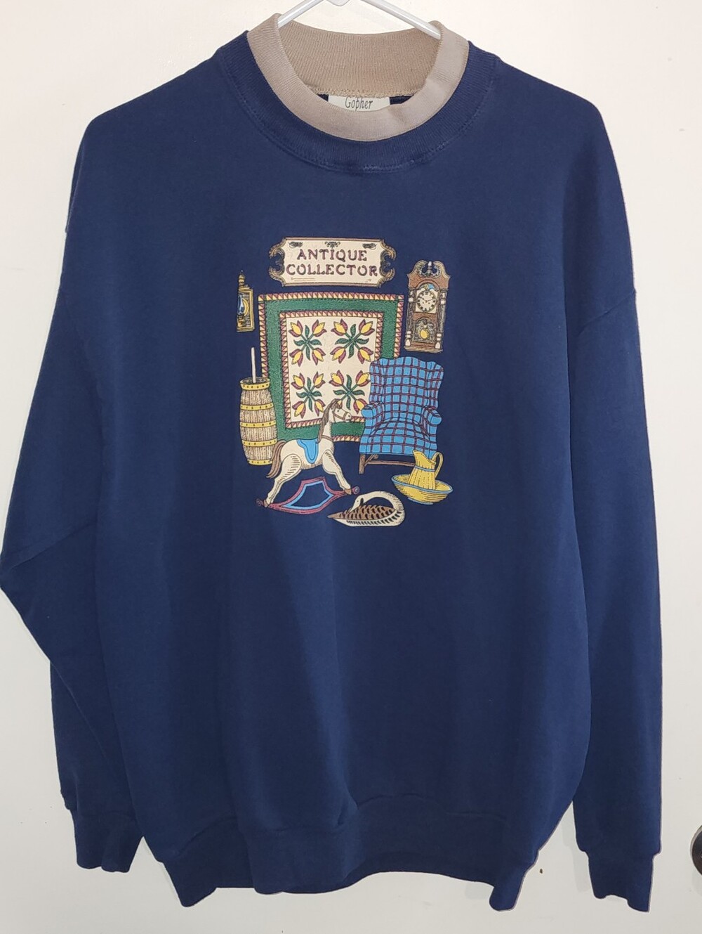 Vintage GrandmaCore 'Antique Collector' Navy Graphic Sweatshirt